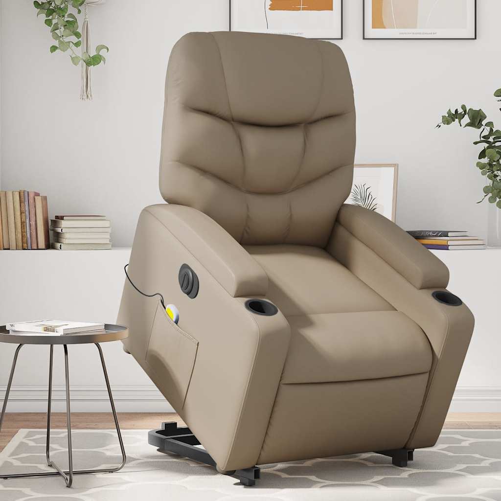 Vidaxl Reclining Chair with Standing Function and Massage, Electric, Cappuccino