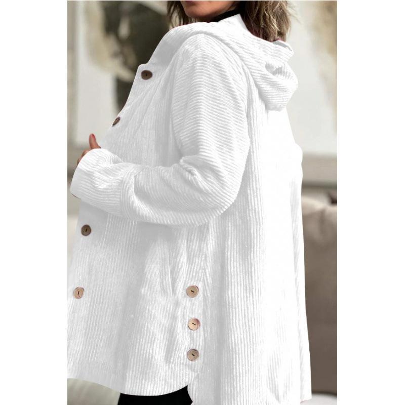 2025 Cross-border European and American Foreign Trade Women's Autumn/Winter New Hooded Loose Women's Corduroy Casual Jacket