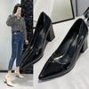Women's Black Suede Chunky Heel High Heels - Comfortable Professional Formal Shoes