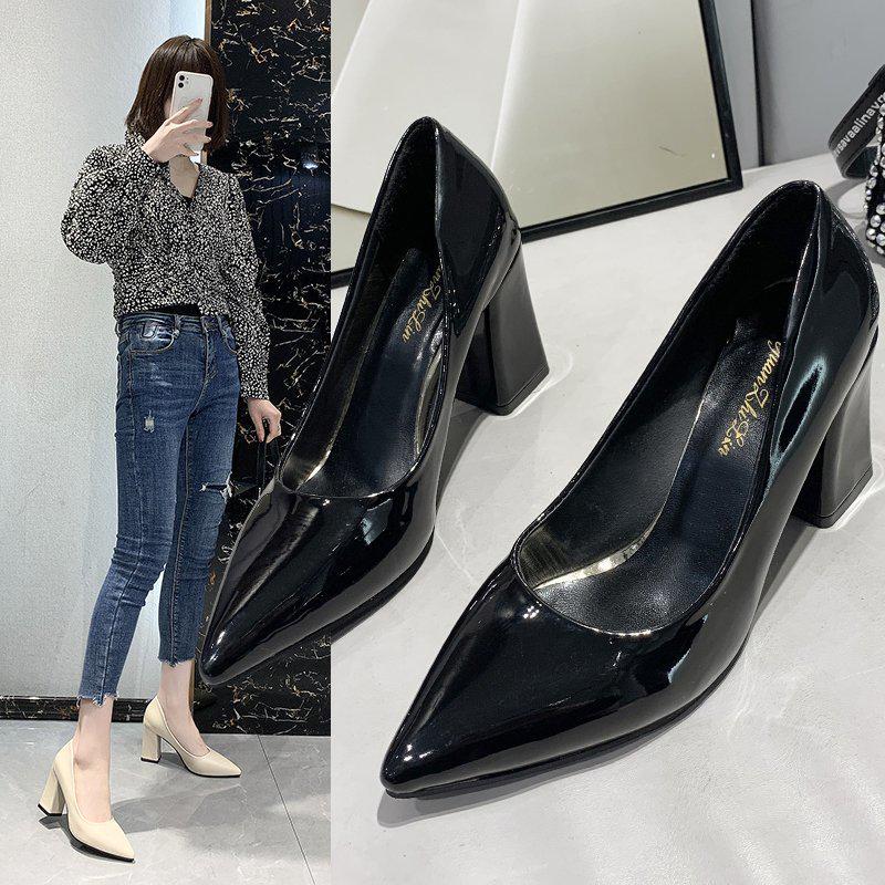Women's Black Suede Chunky Heel High Heels - Comfortable Professional Formal Shoes