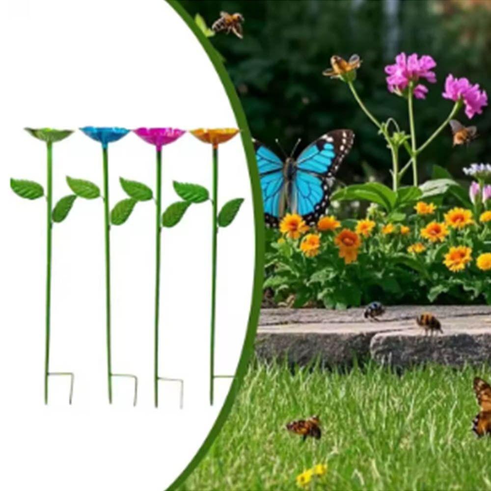 2pcs Plug-in Bee Drinking Cups Metal Butterfly Bath Bowl Water Station Bee Watering Cup Bird