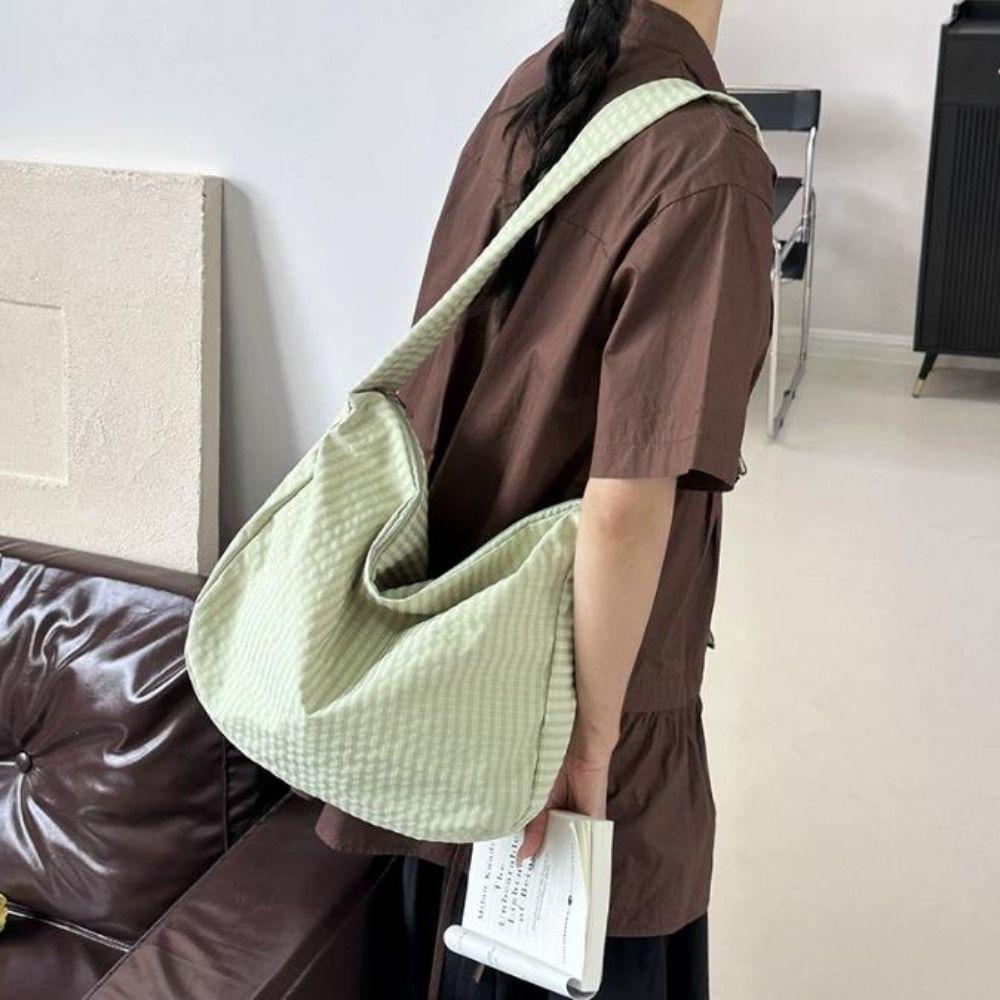 

Nylon Plaid Shoulder Bag Light Weight Crossbody Bags Trendy Striped Tote Bag Handbag чорний