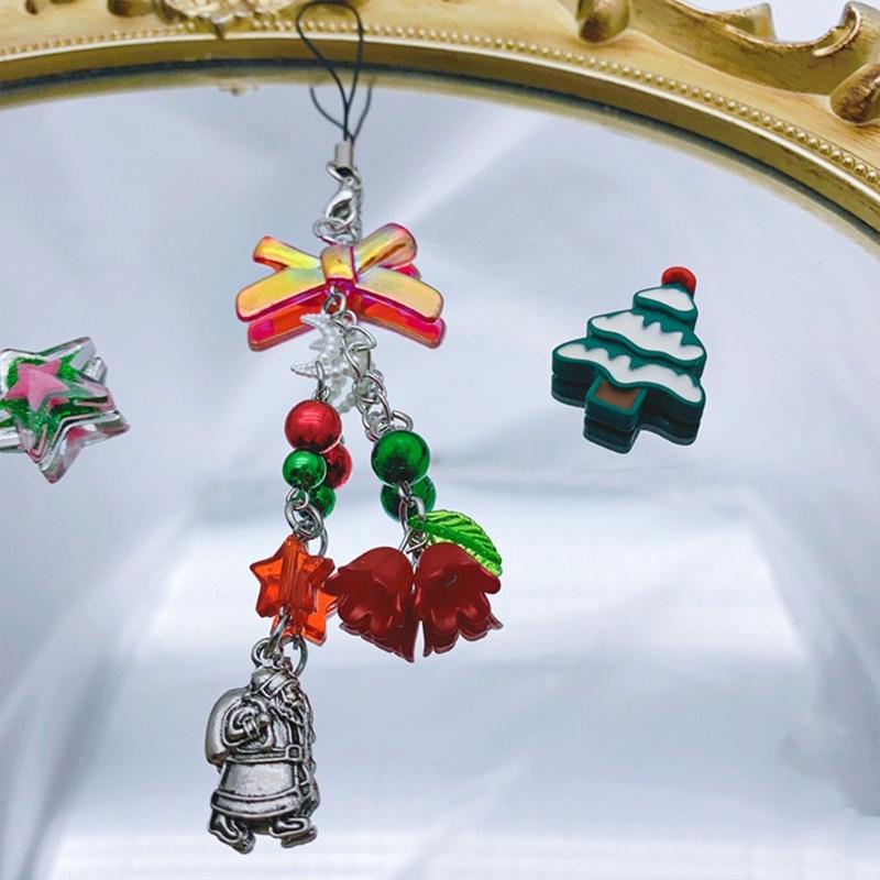 Handmade Phone Anti-lost Lanyard Christmas Themed Phone Chains Charm Stylish Phone Strap Chain Ornament for Girls Kids