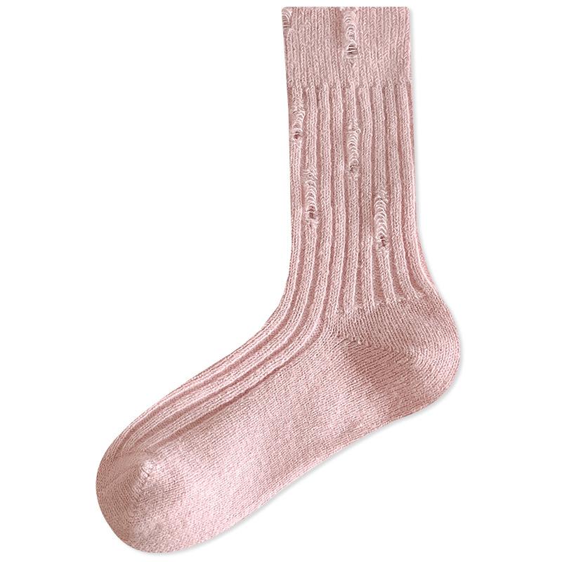 Season Socks Hole Stacking Socks Trendy Outer Wear Personalized Retro Fleece Thickened Warm Australian Fleece Medium Tube Socks