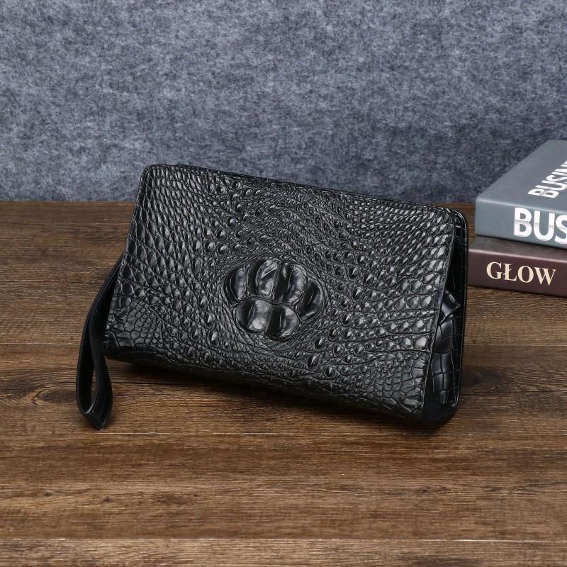 New Crocodile Bone Pattern Men s Handbag Multi Functional Large Capacity Mostly Sandwich High End Wallet Trendy 25x7x14 чёрный