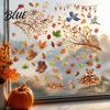 Autumn Decoration for Balcony Glass 9PCS Thanksgiving Static Window Clings Fall Leaves Birds Cute Animals Clings Stickers No-Adhesive Removable