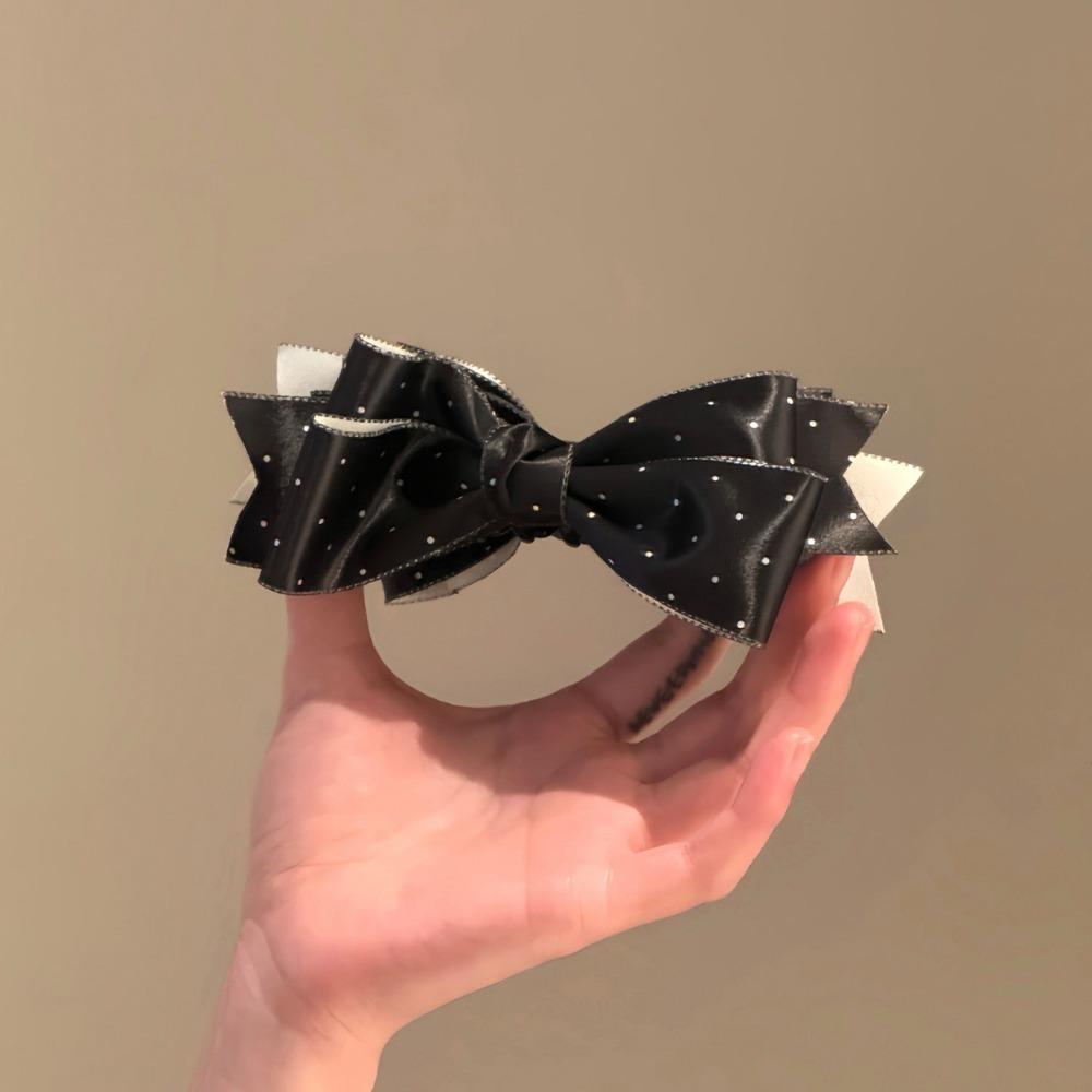 New Bow Banana Clip Satin Material Polka Dot Pattern Vertical Clip Elegant Hair Accessories Hair Styling чёрный