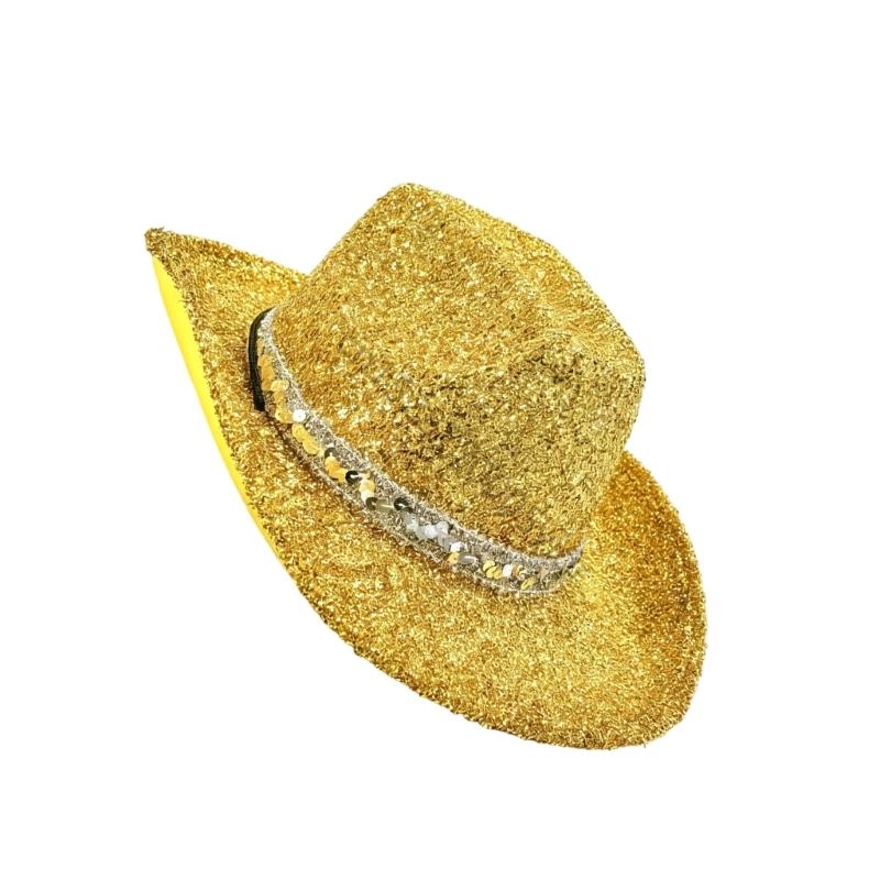 Trendiger Glitter-Puder Westernhut für Damen Herren Unisex Schimmernde Fedoras Hut AXYD