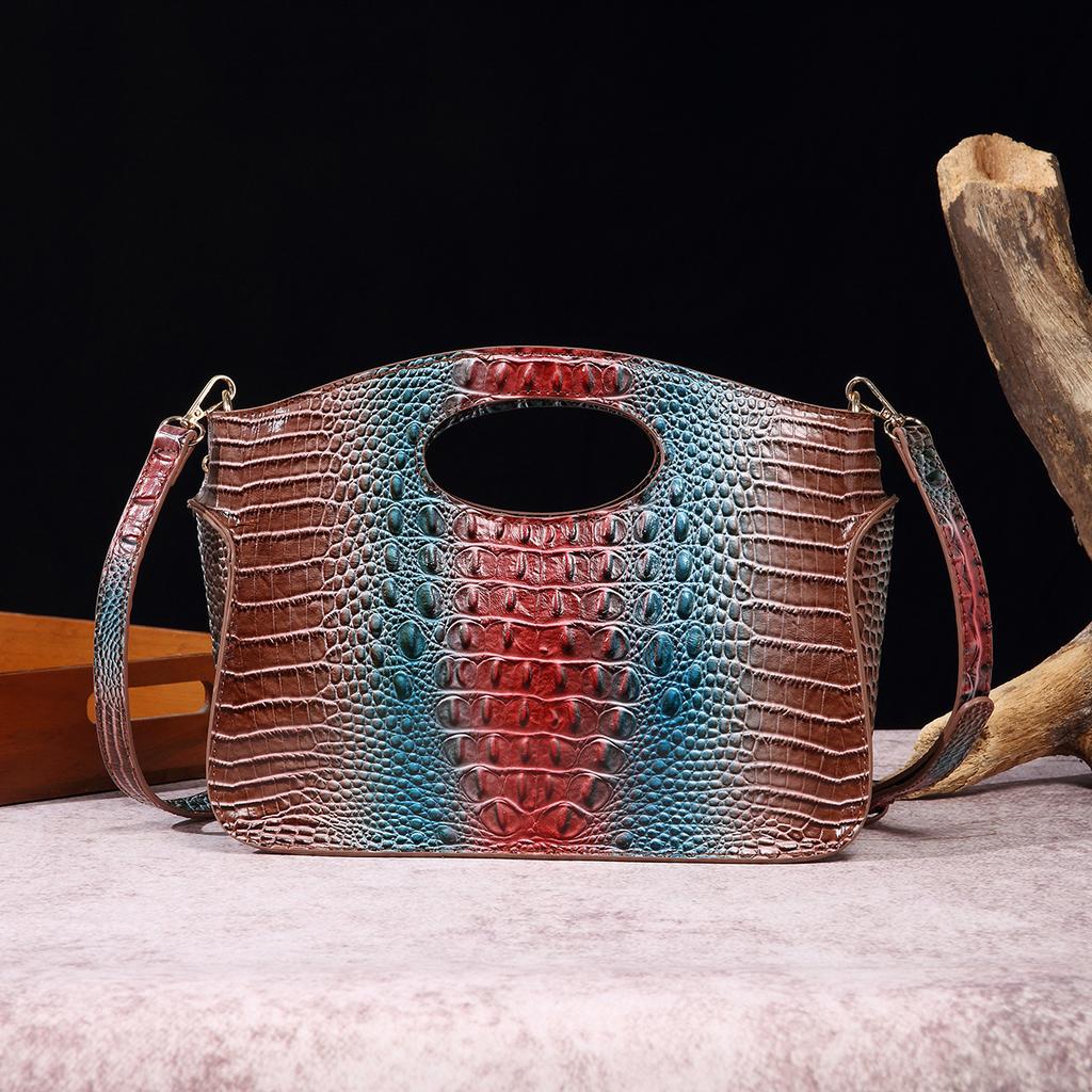 PU Leather Shoulder Bag Women Handbag Luxury Designer Gradient Color Retro Crossbody Shell Bag Handbag Wallet with Crocodile Pattern Tote Bag