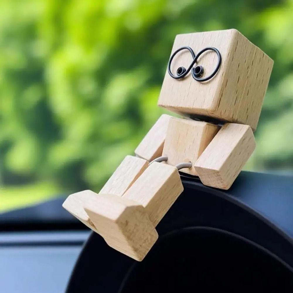 Mini Size Car Ornaments Leg Shaking Feature Wooden Doll Car Doll Decoration Car Dashboard