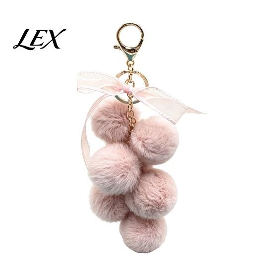 Grape Plushie Charm Plush Keychain for Handbags, Fuzzy Cluster Bag with Decorative Pendant Bow, Fluffy Ball Keyring Backpacks and Purses
