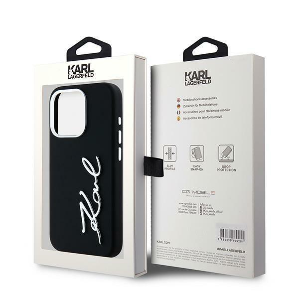 Karl Lagerfeld Silicone Metal Script Logo Case for iPhone 15 Pro Max Black