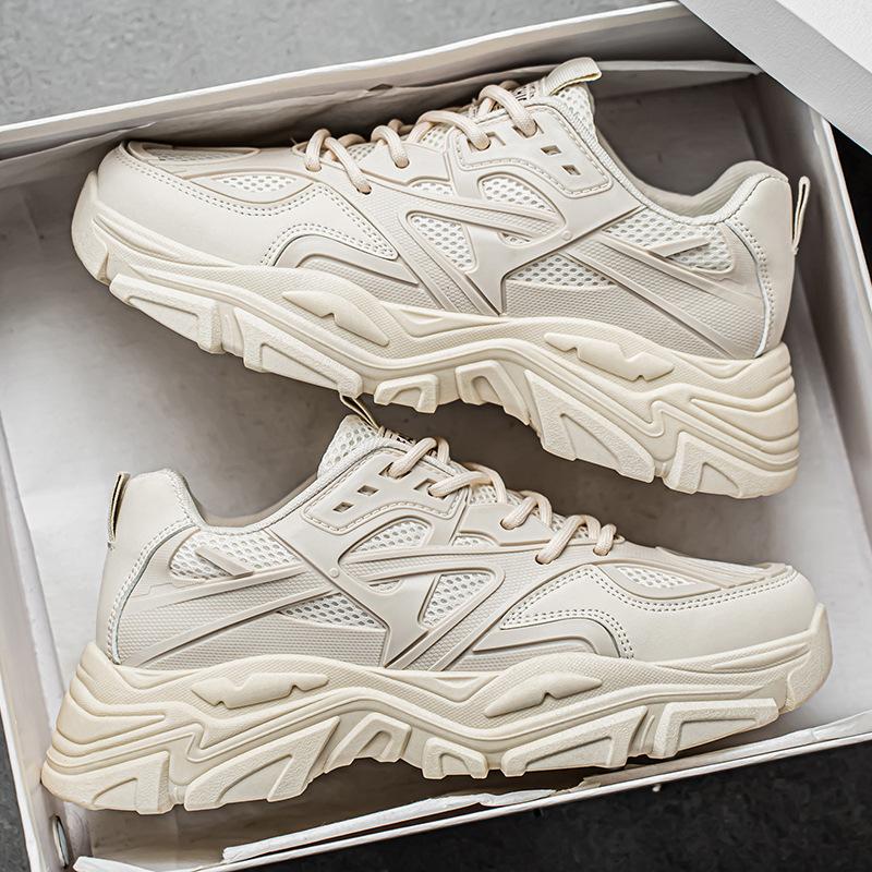 Men's Shoes New Summer Breathable Mesh Casual Thick Sole Non Slip Versatile New White Height-enhancing Sports Daddy Trendy Shoes
