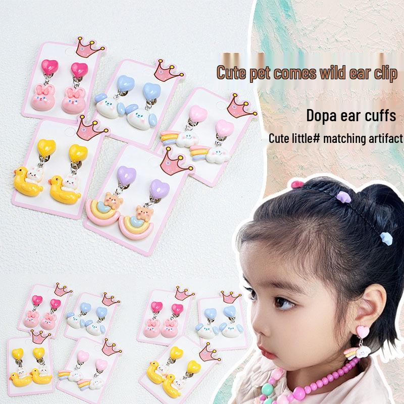 Painless Clip-On Princess Earrings for Girls – Cute Cartoon Dangle Jewelry Gift