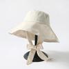 Summer Spring Tie Bucket Hat Women Big Brim Fisherman Hat Foldable Sunscreen Chic Cotton Linen Beach Sun Hat