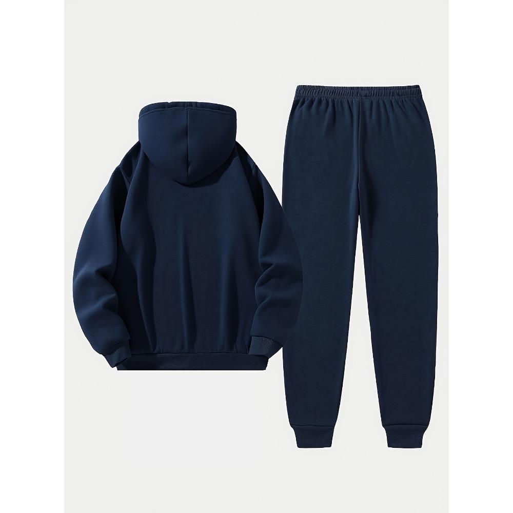 Boston Print Men's Two Piece Set, Casual Long Sleeved Hooded Sweatshirt and Sweatpants Set, Suitable for Winter and Autumn Wear, Sportswear Set