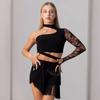 Abito da Danza Latina in Pizzo per Donne Nero Top a Manica Singola Set Gonna con Frange Costume per Allenamento Cha Cha Danza Samba Rumba Performance