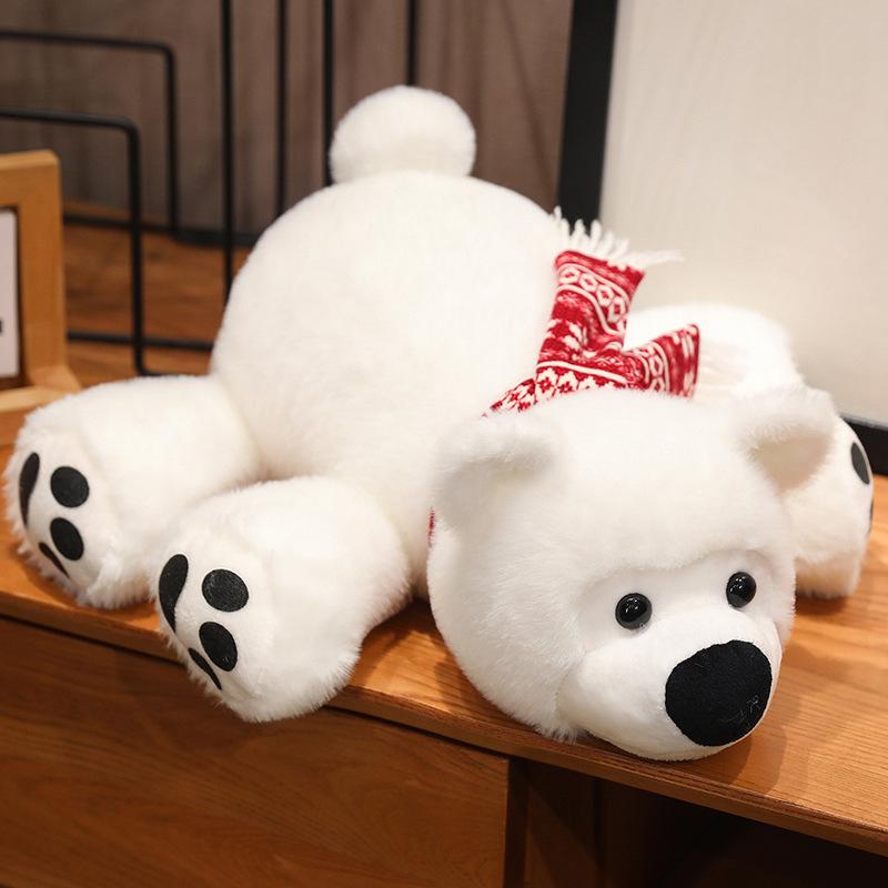 Cute Lying Polar Bear Pillow Plush Toy Doll White Bear Doll Children's Ragdoll Birthday Gift