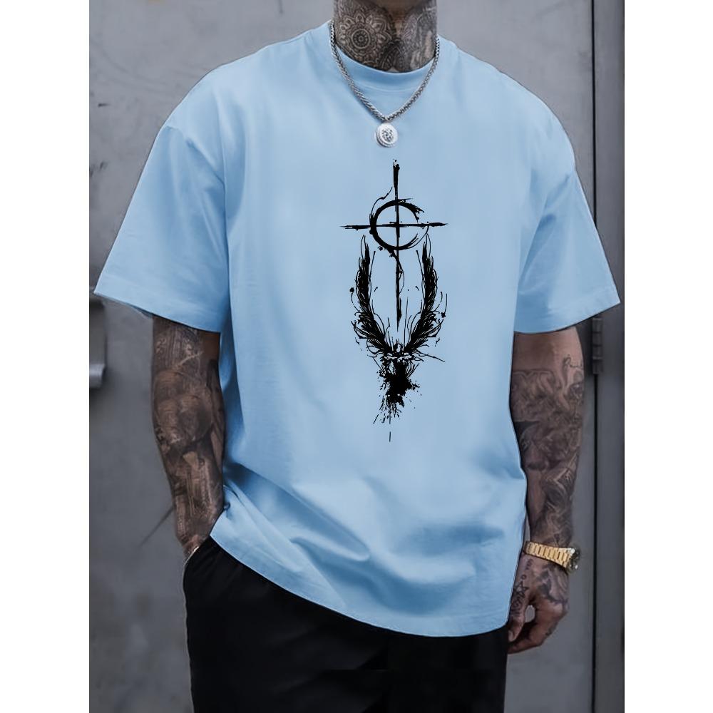 Summer Men's Pattern Printed Casual Loose Sports Comfortable Round Neck Short Sleeved T-shirt Top