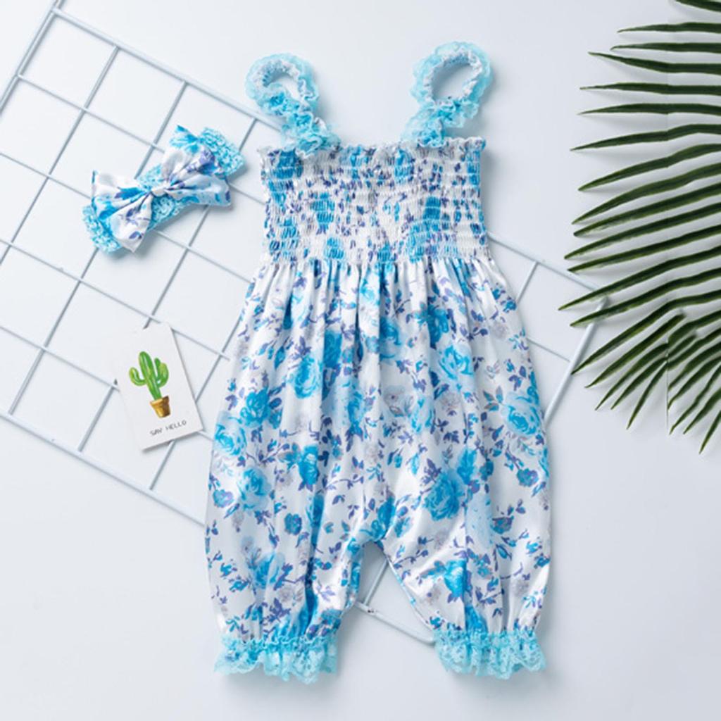 Newborn Infant Baby Girls Ruffle Floral  Romper Jumpsuit+Headband Sets