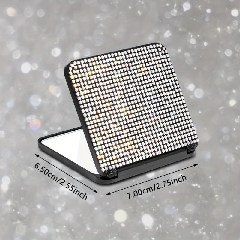 Sparkling Rhinestone Portable Folding Makeup Mirror - Dual-Sided, Square Design for Purses & Handbags, No Battery Needed