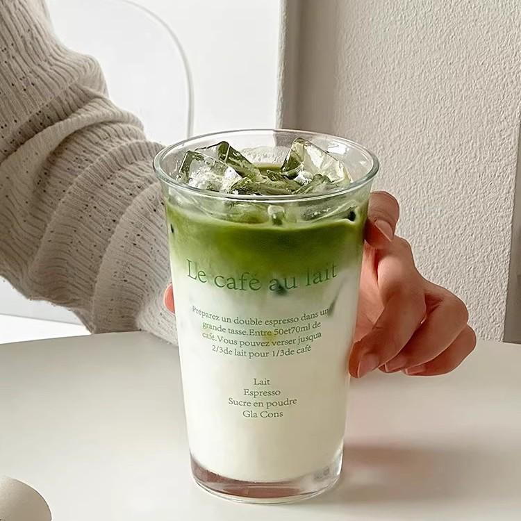 Trendy Clear Glass Cup with Letter Print for Juice, Milk, and Coffee