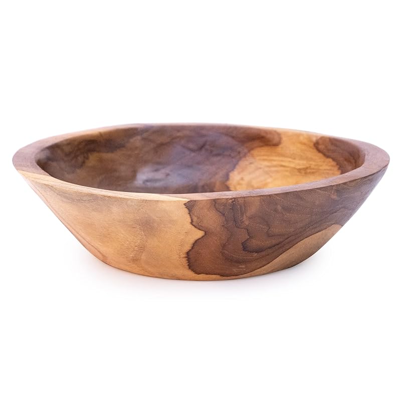 ANDALUCA 9 Inch Teak Wood Hand Carved Rustic Organic Bowl Small (9""-10"" Diameter)