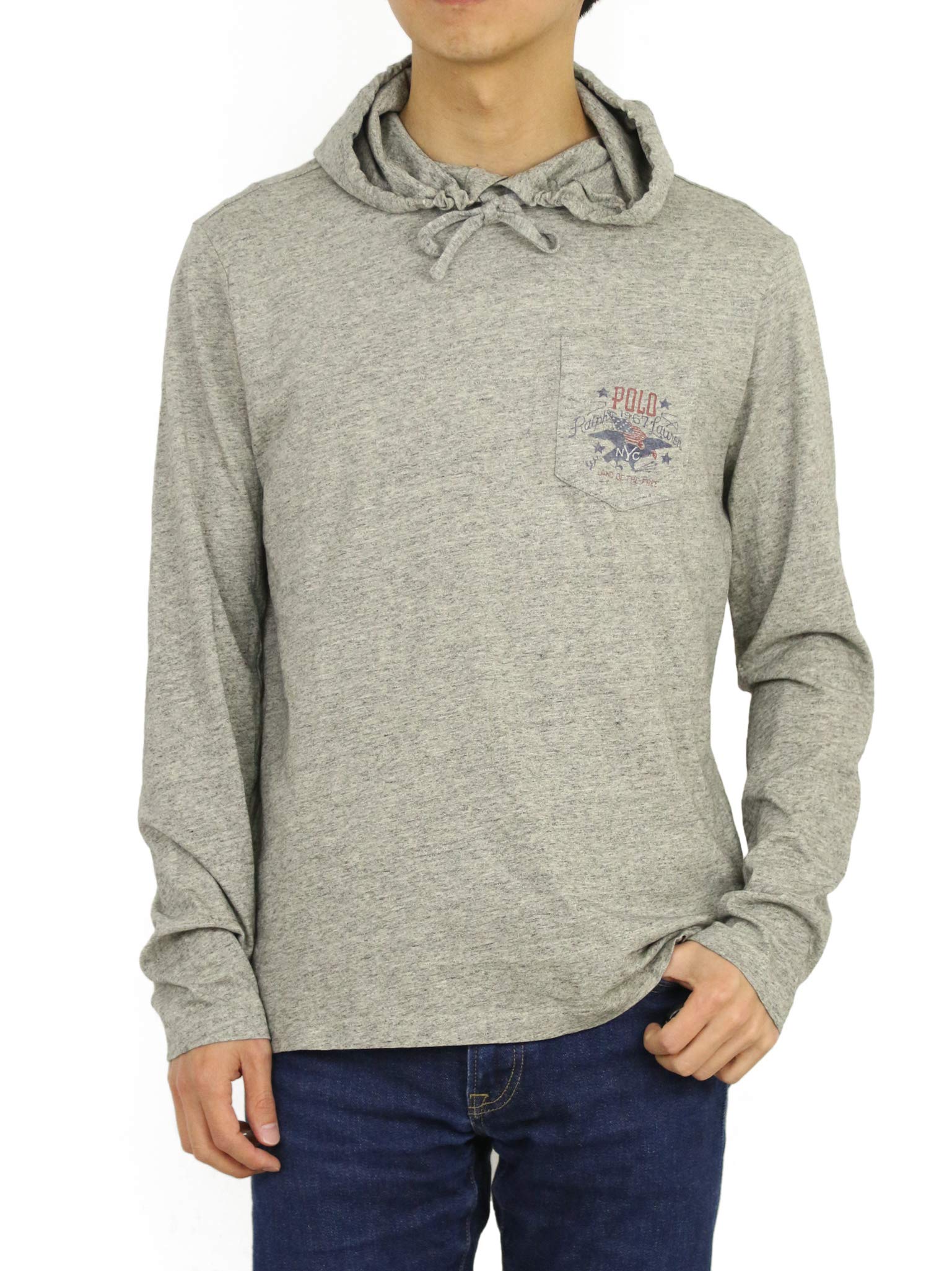 

Мужская футболка с длинным рукавом, капюшоном и карманом на груди Polo Ralph Lauren, 0107226-M-СЕРЫЙ серый