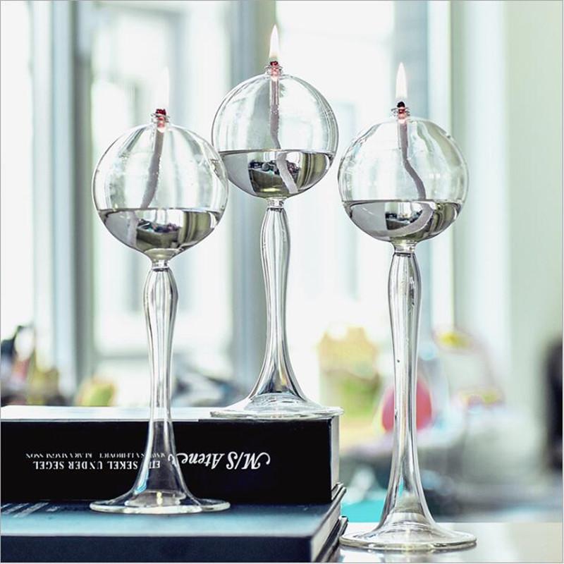 Free Shipping 3pcs/pack Creative Glass Oil Lamp Wedding Decoration Handcraft Glass Candle Holder Friend Gift Candle Holder