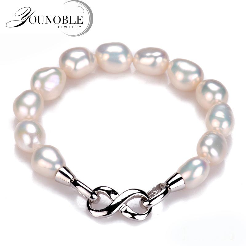 

You Noble Charm Bracelet Fine Natural Freshwater Big Pearl 925 Sterling Silver Pearl Bracelet Women Gift White 18cm