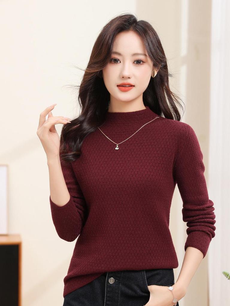 2024 Winter High Neck Knit Base Layer Sweater with Necklace
