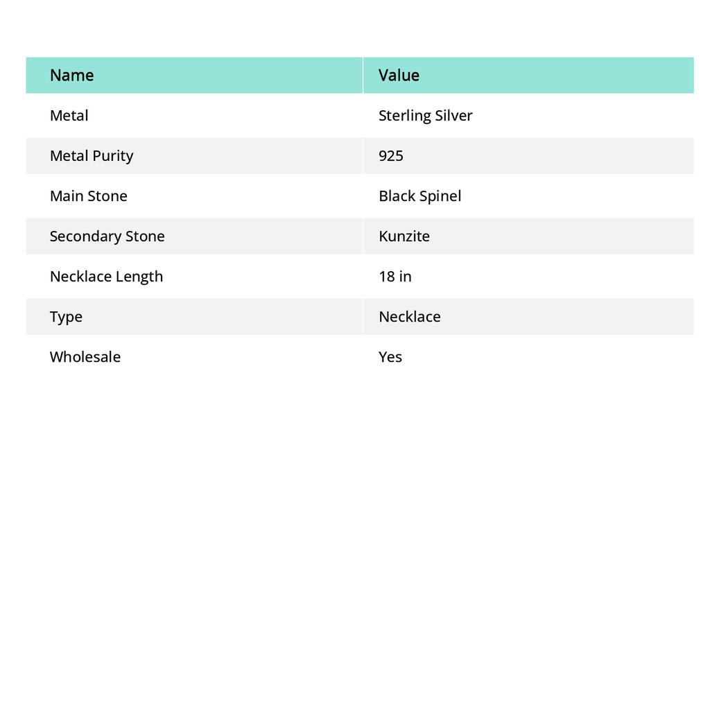 Black Spinel, Kunzite Gemstone 925 Sterling Silver Jewelry Necklace 18" B2e19