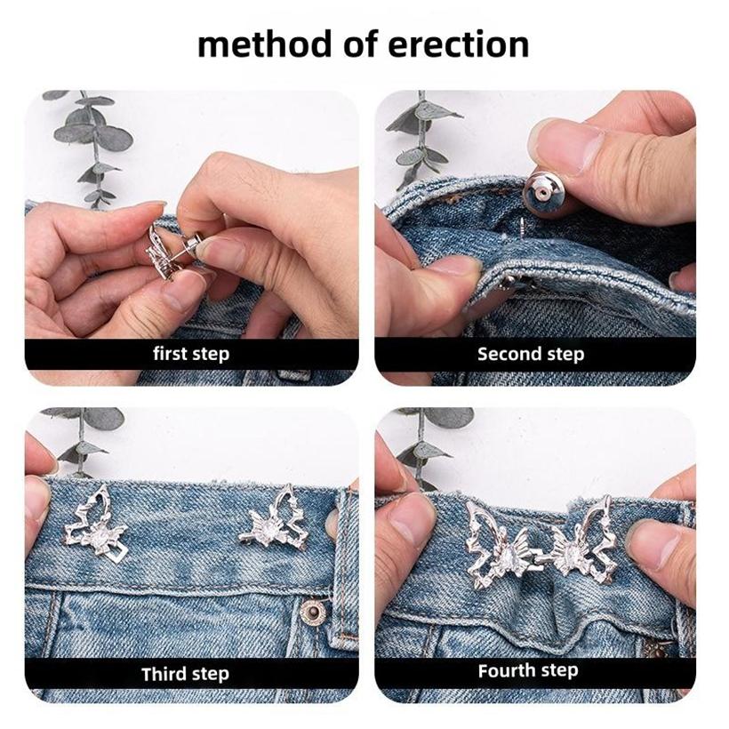 Women Vintage Rhinestone Butterfly Pant Waist Tightener Detachable Adjustable Jean Waist Button Buckle