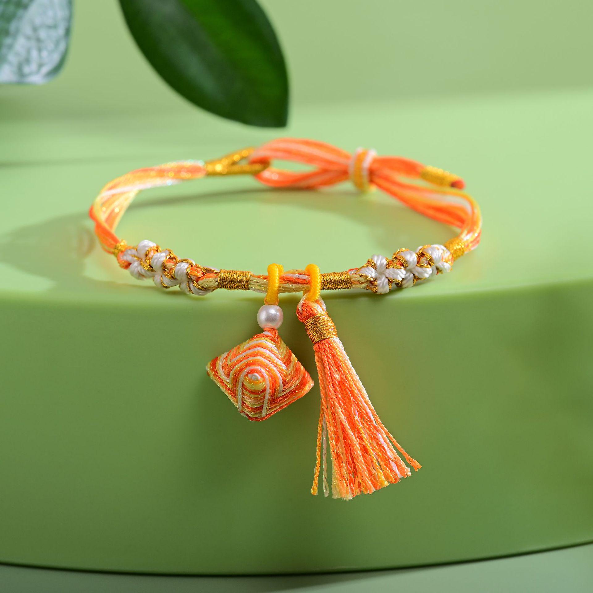 Five-Color Tassel Bracelet: Hand-Woven Peach Blossom Knot Zongzi Rope in Ethnic Style for Couples