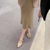 Sheepskin Version~ Genuine Leather French Gentle Inner Height Increase Silver Light Mouth Single Shoes Women's One-word Buckle Mary Jane Sho