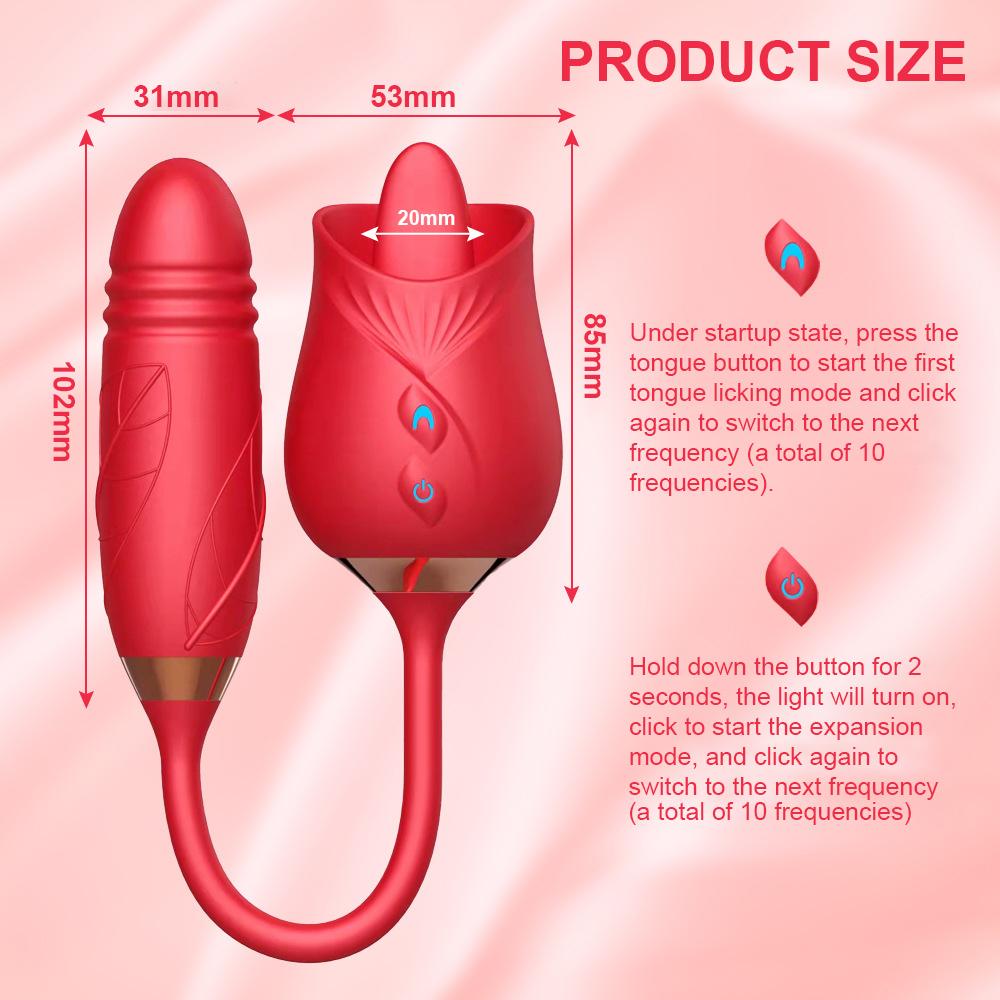 Rose Vibrator 10 Speed Thrusting Dildo Clit Nipple Oral Pussy Licking Clitoris Stimulator