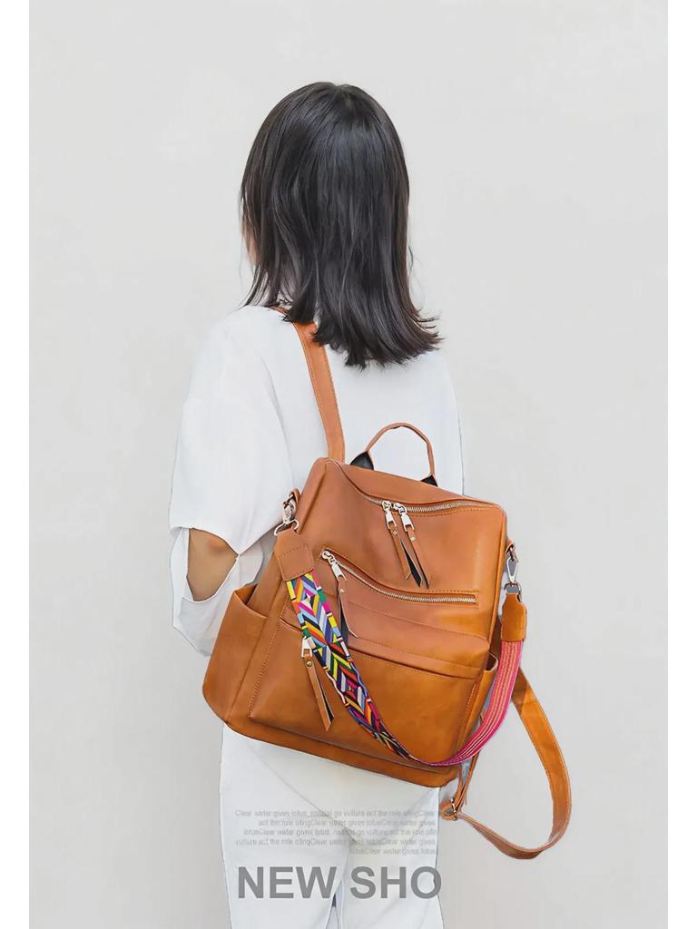 Retro PU Women's Backpack - 2022 European and American Style