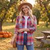 Women's Casual Plaid Long Sleeve Shirt Jacket with Lapel Collar for Everyday Wear