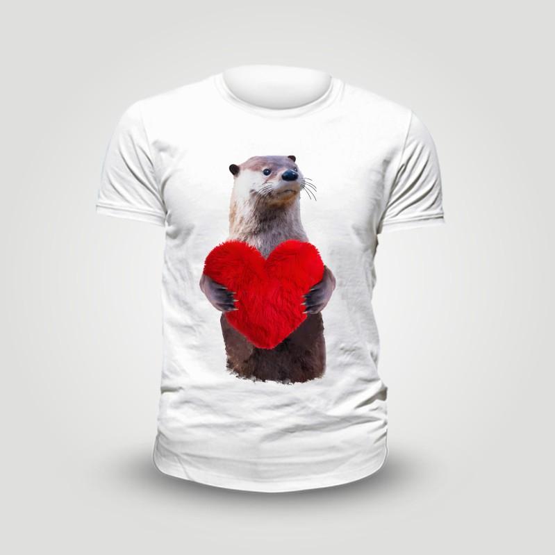 Soft and Cute Otter Holding Red Heart  Autumn Maple Leaf Atmosphere  Cute and Casual  Pure Cott