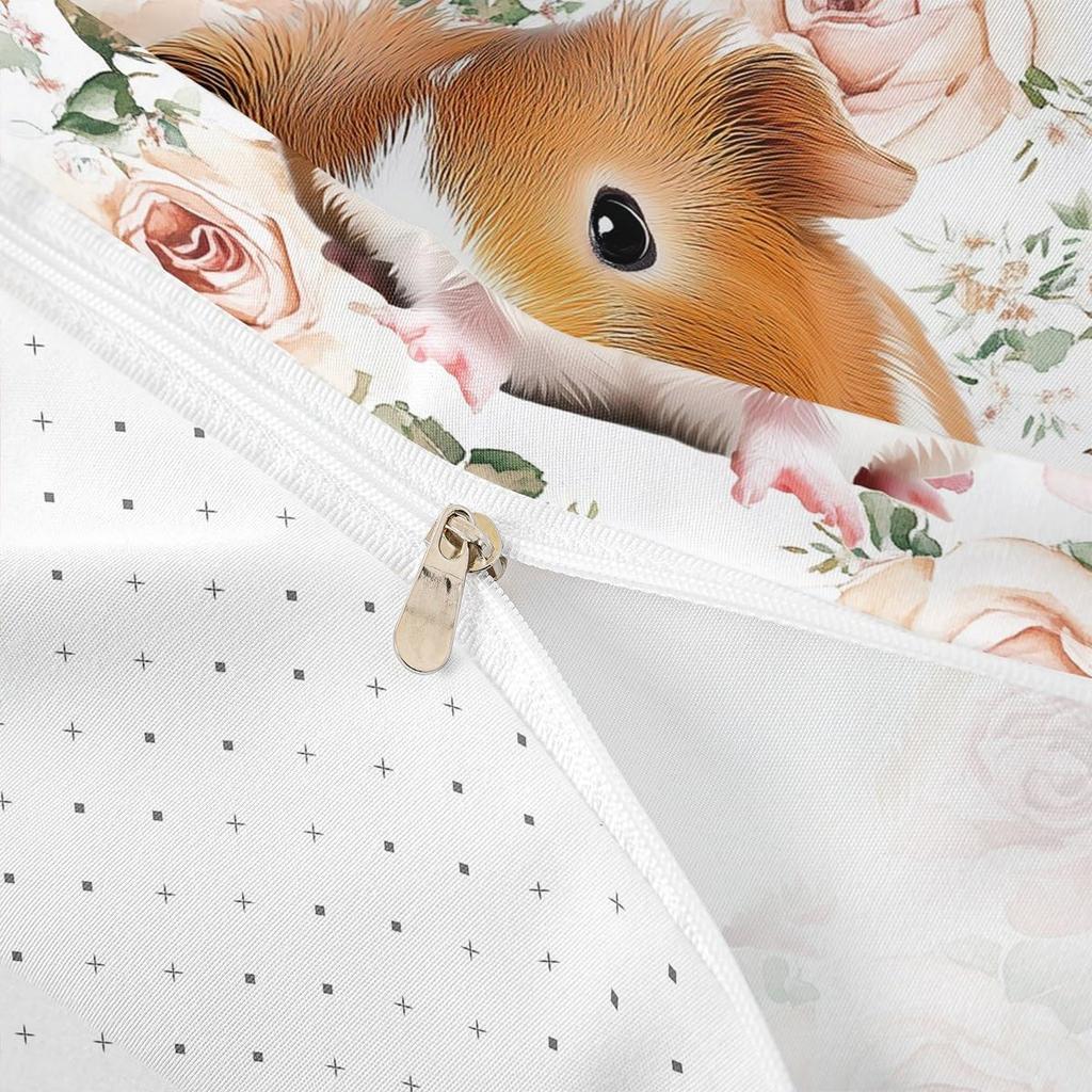 Cartoon Guinea Pig Single Duvet Cover Set With 1 Pillowcase Red Pink Rose Florals Bedding Cute Animal Quilt Cover