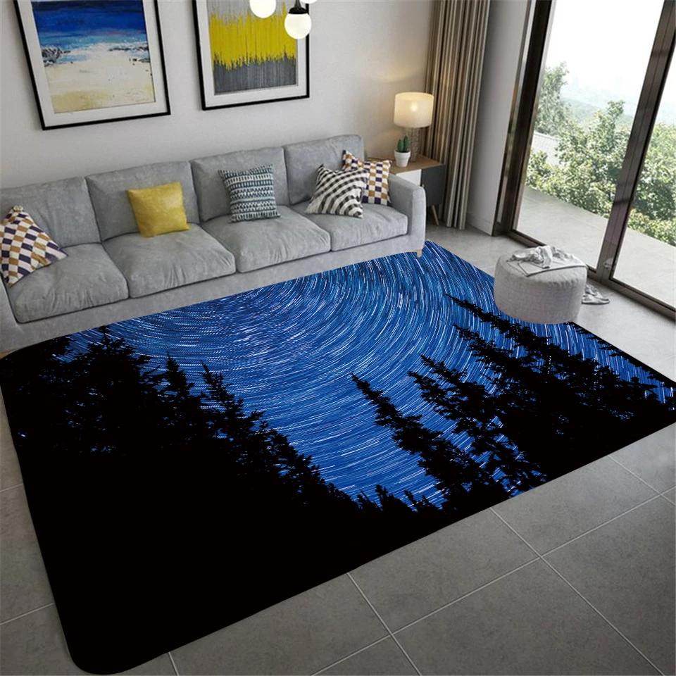 Vincent Van Gogh Starry Night Carpet Art Abstract Rugs Forest Night View Soft Floor Mat for Home Living Room Bedroom Dorm Decor