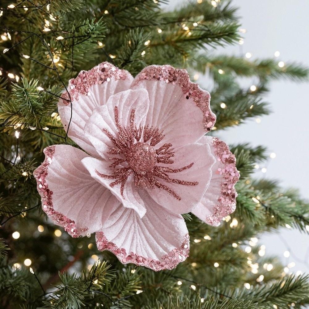 Velvet Fabric Glitter Christmas Flower Sparkling Christmas Tree Magnolia New Year