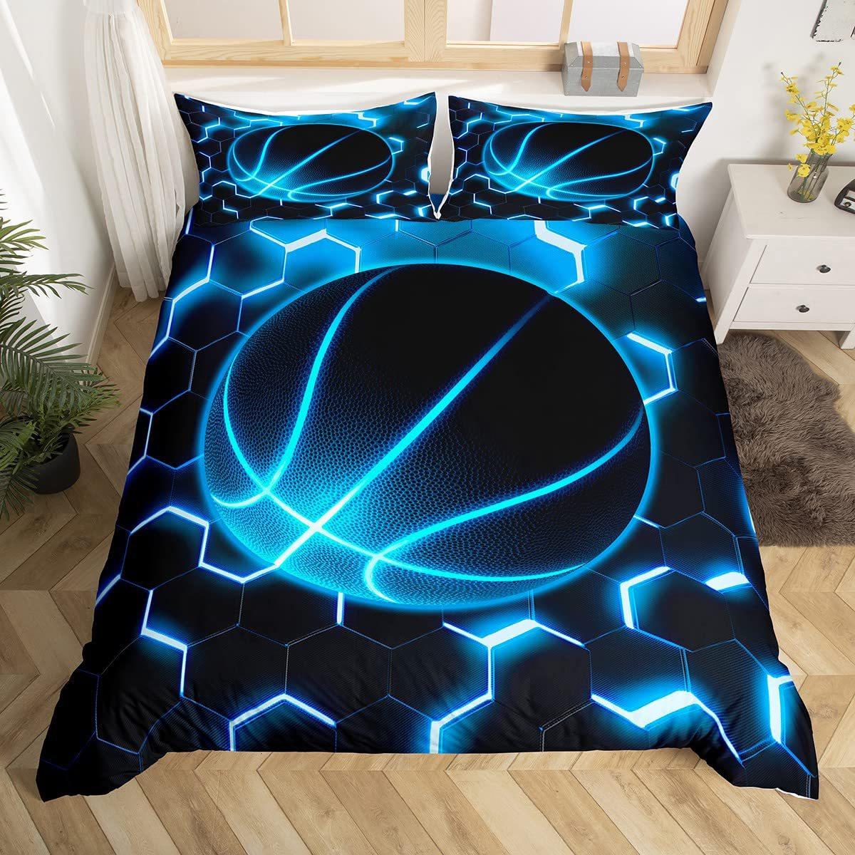 

Basketball Bedding Set For Kids, Sports Orange Basketball Comforter Sets, Teenage Boy Bedroom Bed Set 3 Pieces With Pillowcases EU single(135x200cm)