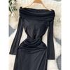 Pure Desire Sexy Waist-Tight Swing Collar Split Socialite Dress