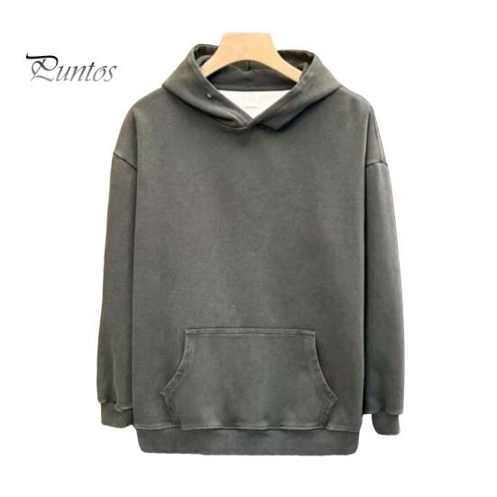 

Зимняя толстовка с капюшоном для пары, свободный свитер с капюшоном в стиле ретро, длинный рукав, унисекс, эластичные манжеты, плотная толстовка с капюшоном на осень и весну M серый