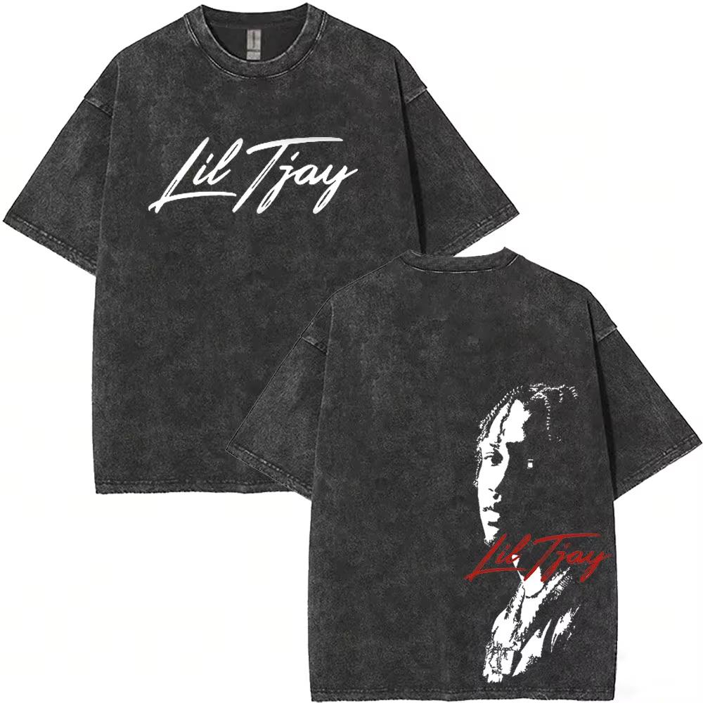 2026 Gewaschenes Vintage Rapper Lil Tjay Lil Tjay Keine Lust T-Shirt Herren Schwarz Baumwolle T-Shirts Herren Damen Vintage Oberteil Kurzarm Freizeitkleidung