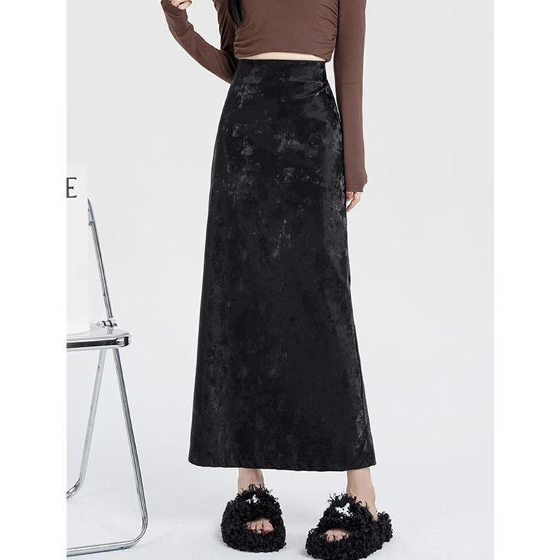 Textured Slit Skirt for Women In Autumn and Winter High Waist Slim Mid-length Straight Hip Skirt for Women In Autumn and Winter