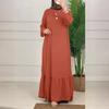 Elegant Puff Sleeve Solid Color Arabic Long Dress with Ruffles