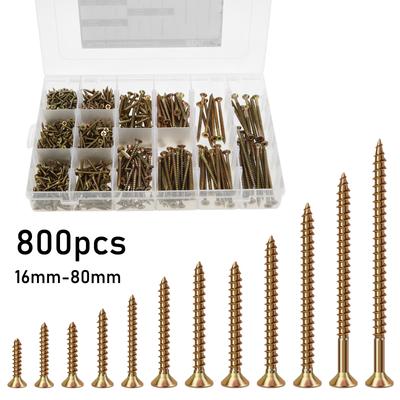 800Pcs Wood Screws and Drywall Screws Set Self-Tapping Mixed Screws  Carbon Steel and Zinc Screws for Fences, Doors and Floors