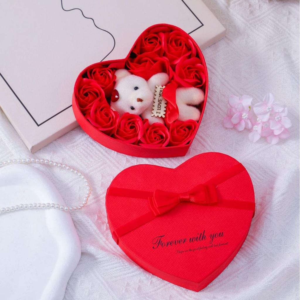 Heart-Shaped Soap Rose Gift Box for Valentine's Day and Christmas